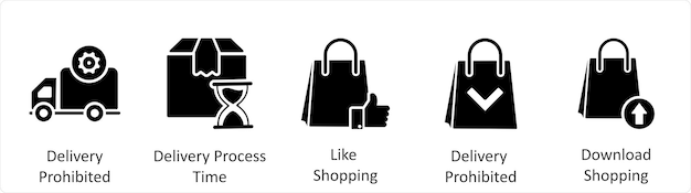 Un conjunto de 5 iconos de negocios como entrega prohibido tiempo de proceso de entrega como compras