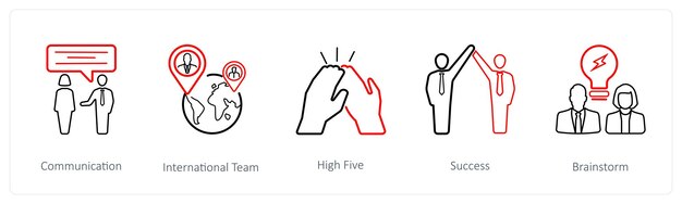 Un conjunto de 5 íconos de negocios como el equipo internacional de comunicación