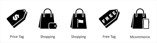 Un conjunto de 5 iconos de negocios como etiqueta de precio compras etiqueta gratuita