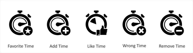 Un conjunto de 5 iconos de negocios como hora favorita añadir tiempo como tiempo