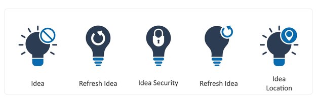 Un conjunto de 5 iconos de negocios como idea de actualización de idea de seguridad de idea