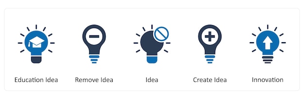 Un conjunto de 5 iconos de negocios como idea de educación eliminar idea idea