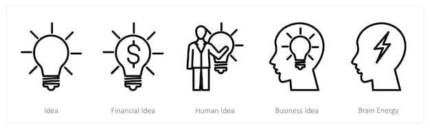 Un conjunto de 5 íconos de negocios como idea idea financiera idea humana