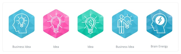 Un conjunto de 5 íconos de negocios como idea de negocio idea de negocio