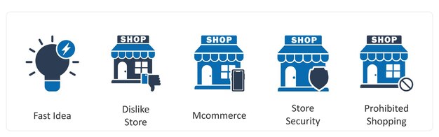 Un conjunto de 5 íconos de negocios como idea rápida no gustan tienda m comercio
