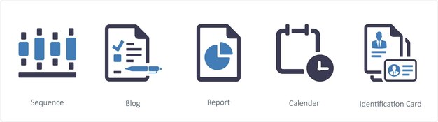 Un conjunto de 5 iconos de negocios como el Informe de Blog de Secuencia