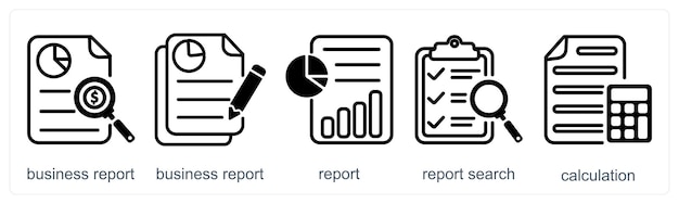 Un conjunto de 5 iconos de negocios como informe de negocios informe de búsqueda