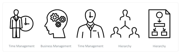 Un conjunto de 5 iconos de negocios como jerarquía de gestión de negocios de gestión de tiempo