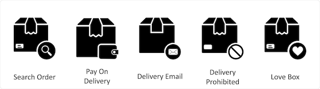 Un conjunto de 5 íconos de negocios como orden de búsqueda pago en la entrega correo electrónico de entrega
