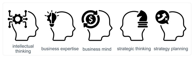 Un conjunto de 5 iconos de negocios como pensamiento intelectual experiencia de negocios mente de negocios