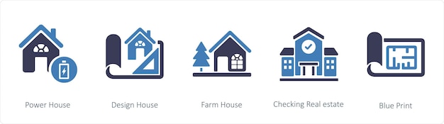 Un conjunto de 5 íconos de negocios como Power House Design House