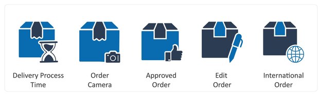 Un conjunto de 5 iconos de negocios como proceso de entrega orden de tiempo cámara orden aprobada