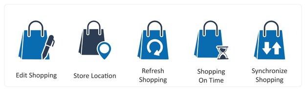 Un conjunto de 5 íconos de negocios como quitar la bolsa de compras globales compartir compras