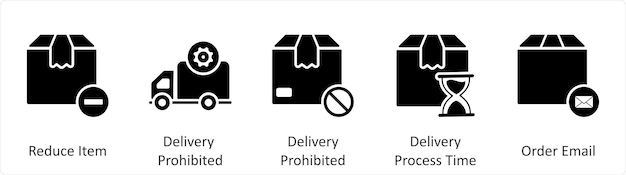 Un conjunto de 5 íconos de negocios como reducir la entrega de artículos prohibido el tiempo de proceso de entrega