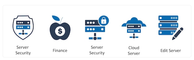 Un conjunto de 5 iconos de negocios como seguridad del servidor finanzas del servidor de seguridad