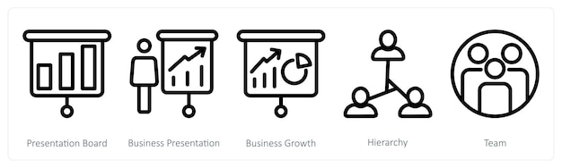 Un conjunto de 5 iconos de negocios como tablero de presentación presentación de negocios crecimiento de negocios