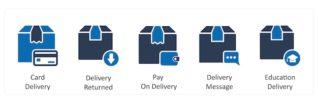 Un conjunto de 5 iconos de negocios como tarjeta de entrega entrega devuelto pago en la entrega