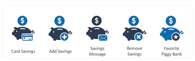 Un conjunto de 5 iconos de negocios como tarjetas de ahorro agregar ahorros ahorros lío
