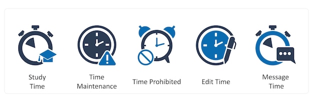 Un conjunto de 5 iconos de negocios como tiempo de estudio tiempo de mantenimiento prohibido