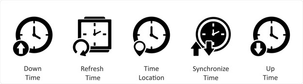 Un conjunto de 5 iconos de negocios como tiempo de inactividad, tiempo de actualización, tiempo de ubicación