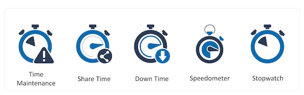 Un conjunto de 5 iconos de negocios como tiempo de mantenimiento tiempo de compartición tiempo de inactividad