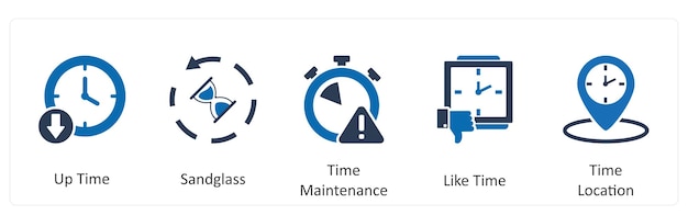 Un conjunto de 5 iconos de negocios como el tiempo de mantenimiento del tiempo de vidrio de arena