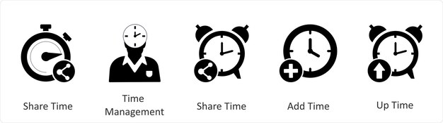 Un conjunto de 5 iconos de negocios como tiempo de participación gestión del tiempo de participación tiempo