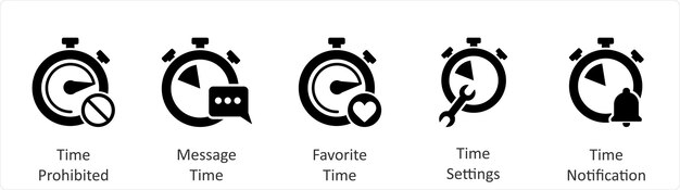Un conjunto de 5 iconos de negocios como tiempo prohibido tiempo de mensaje tiempo favorito tiempo