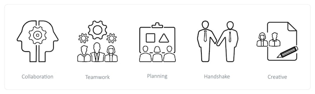 Un conjunto de 5 iconos de negocios como el trabajo en equipo de colaboración