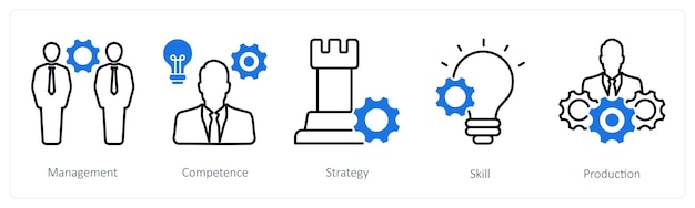 Un conjunto de 5 iconos de negocios y oficinas como estrategia de competencia de gestión