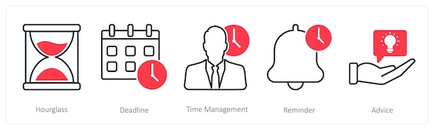 Un conjunto de 5 iconos de negocios y oficinas como gestión de tiempo de plazo de reloj de arena
