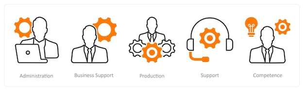 Un conjunto de 5 iconos de negocios y oficinas como soporte de producción de negocios de administración