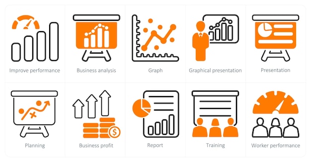 Un conjunto de 5 iconos de negocios y SEO para mejorar el rendimiento del gráfico de análisis de negocios