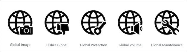 Un conjunto de 5 íconos negros de Internet como imagen global que no les gusta la protección global global
