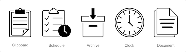 Un conjunto de 5 íconos de Office como archivo de programación del portapapeles
