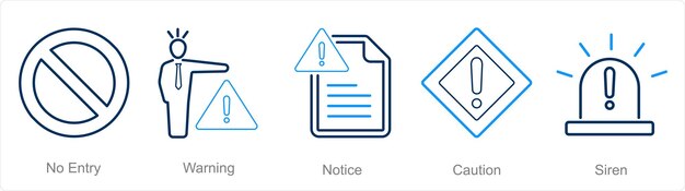 Un conjunto de 5 iconos de peligro de peligro como aviso de advertencia de no entrada