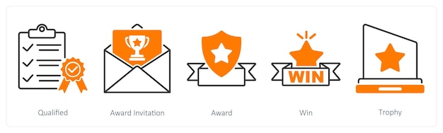 Un conjunto de 5 íconos de premio como premio calificado invitación premio