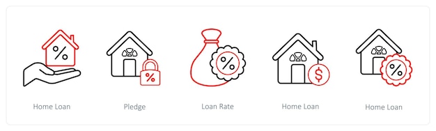 Un conjunto de 5 iconos de préstamo como la tasa de préstamo de préstamo para la vivienda