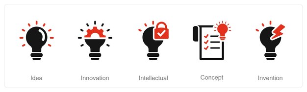 Un conjunto de 5 iconos de propiedad intelectual como idea innovación intelectual