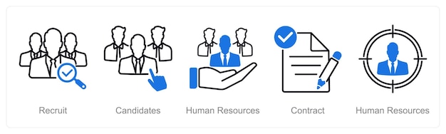 Un conjunto de 5 iconos de reclutamiento como candidatos de reclutamiento de recursos humanos