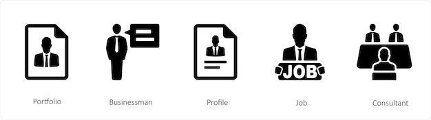 Un conjunto de 5 iconos de recursos humanos, como el empresario de cartera y el perfil