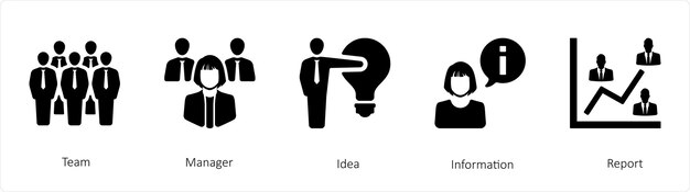 Un conjunto de 5 iconos de recursos humanos como el gerente de equipo y la idea