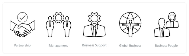 Un conjunto de 5 iconos de recursos humanos, como la gestión de asociaciones