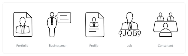 Un conjunto de 5 iconos de recursos humanos, como el perfil de la cartera de recursos humanos