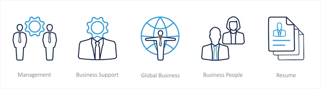 Un conjunto de 5 iconos de recursos humanos, como el soporte de recursos humanos de gestión