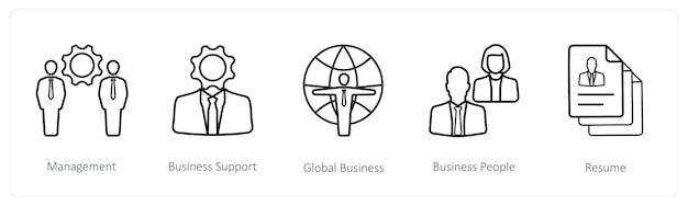 Un conjunto de 5 iconos de recursos humanos, como el soporte de recursos humanos de gestión