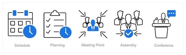 Un conjunto de 5 iconos de reunión como conjunto de puntos de reunión de planificación de horarios