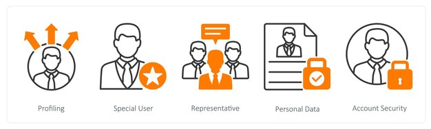 Un conjunto de 5 iconos del RGPD como representante especial de perfiles de usuarios