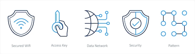 Un conjunto de 5 iconos de seguridad como la clave de acceso Wi-Fi protegida