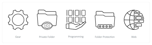Un conjunto de 5 iconos de seguridad, como la configuración de ajuste de engranajes